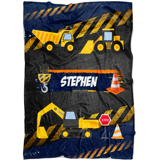 Personalized Name Stop Under Construction Blanket for Boys & Girls, Kids Name Blanket - Stephen