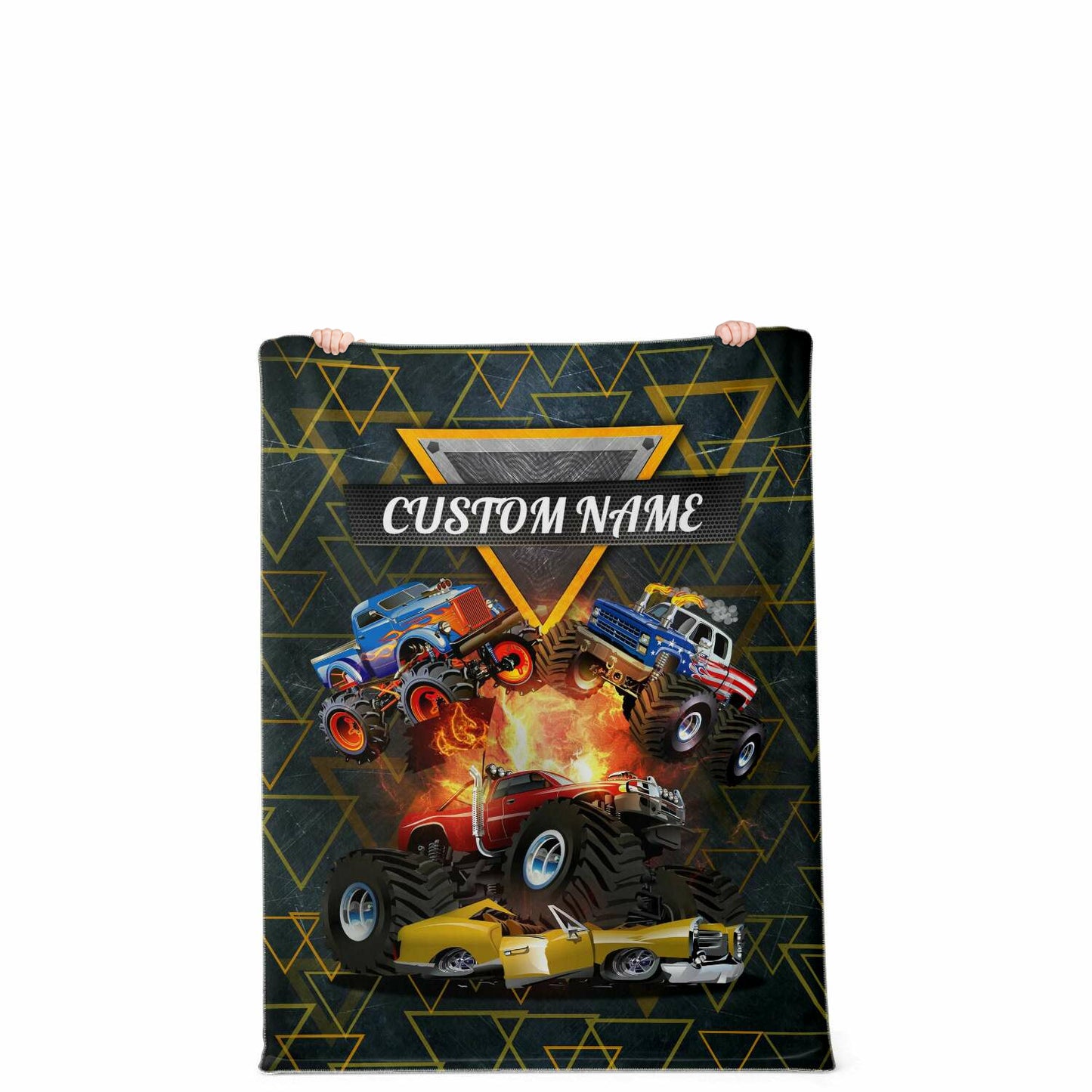 Personalized Name Monster Truck Blanket for Kids, Custom Name Blanket for Boys & Girls
