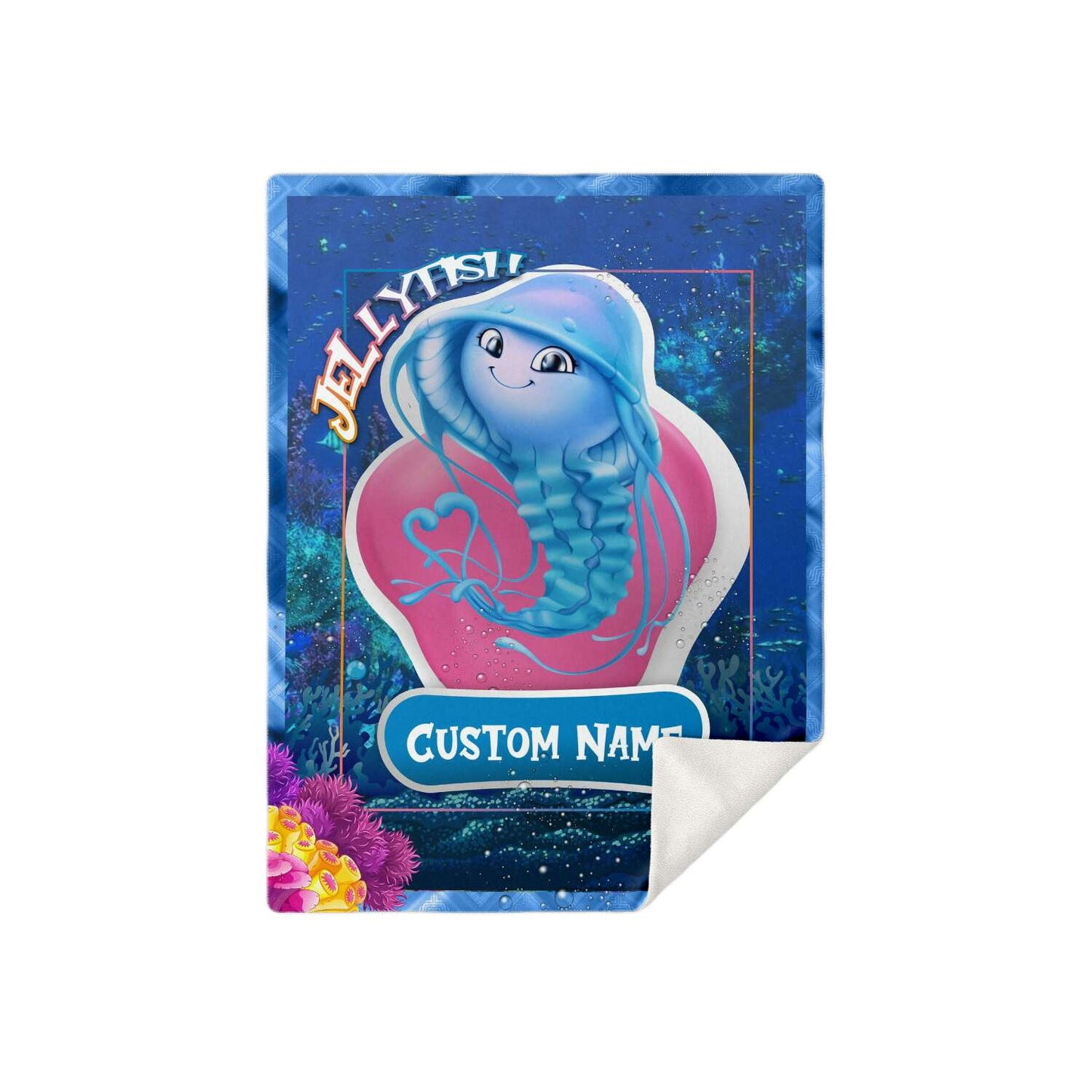 Personalized Name Jellyfish Blanket, Custom Name Sea Animals Blanket for Boys & Girls