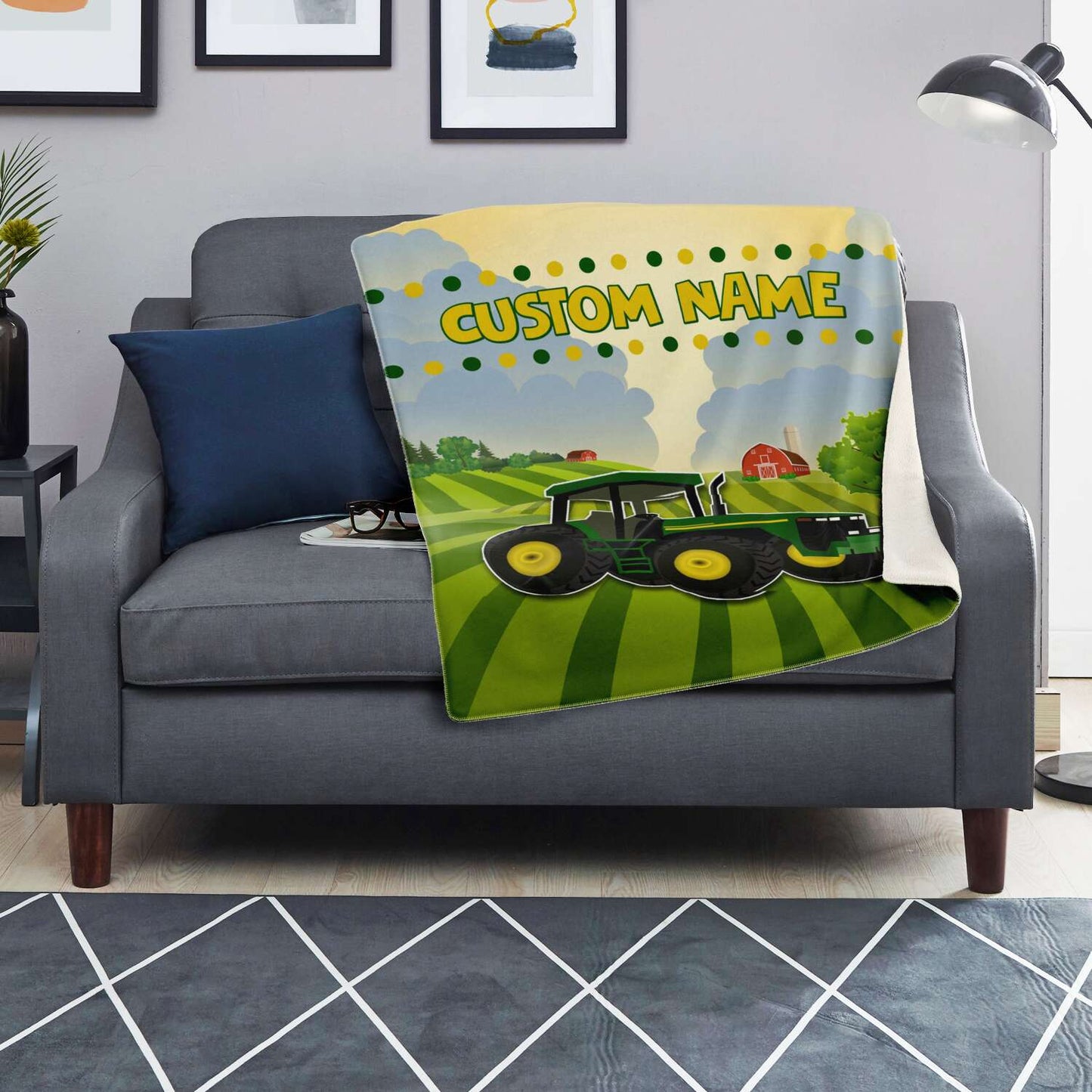 Personalized Name Big Green Tractor Blanket for Kids