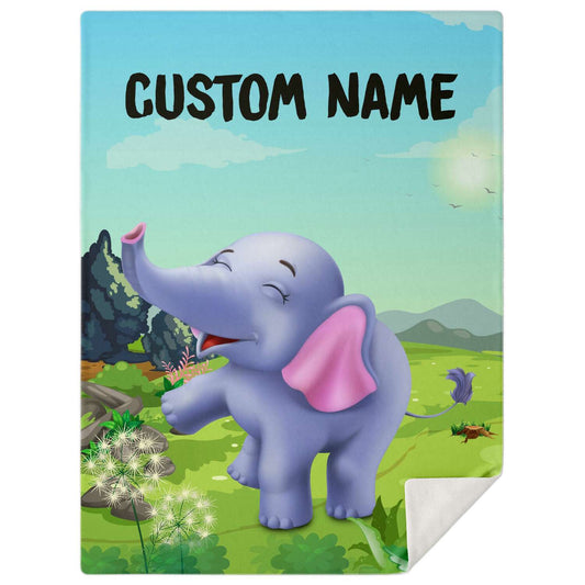 Personalized Name Elephant Blanket, Custom Name Wild Animals Blanket for Boys & Girls
