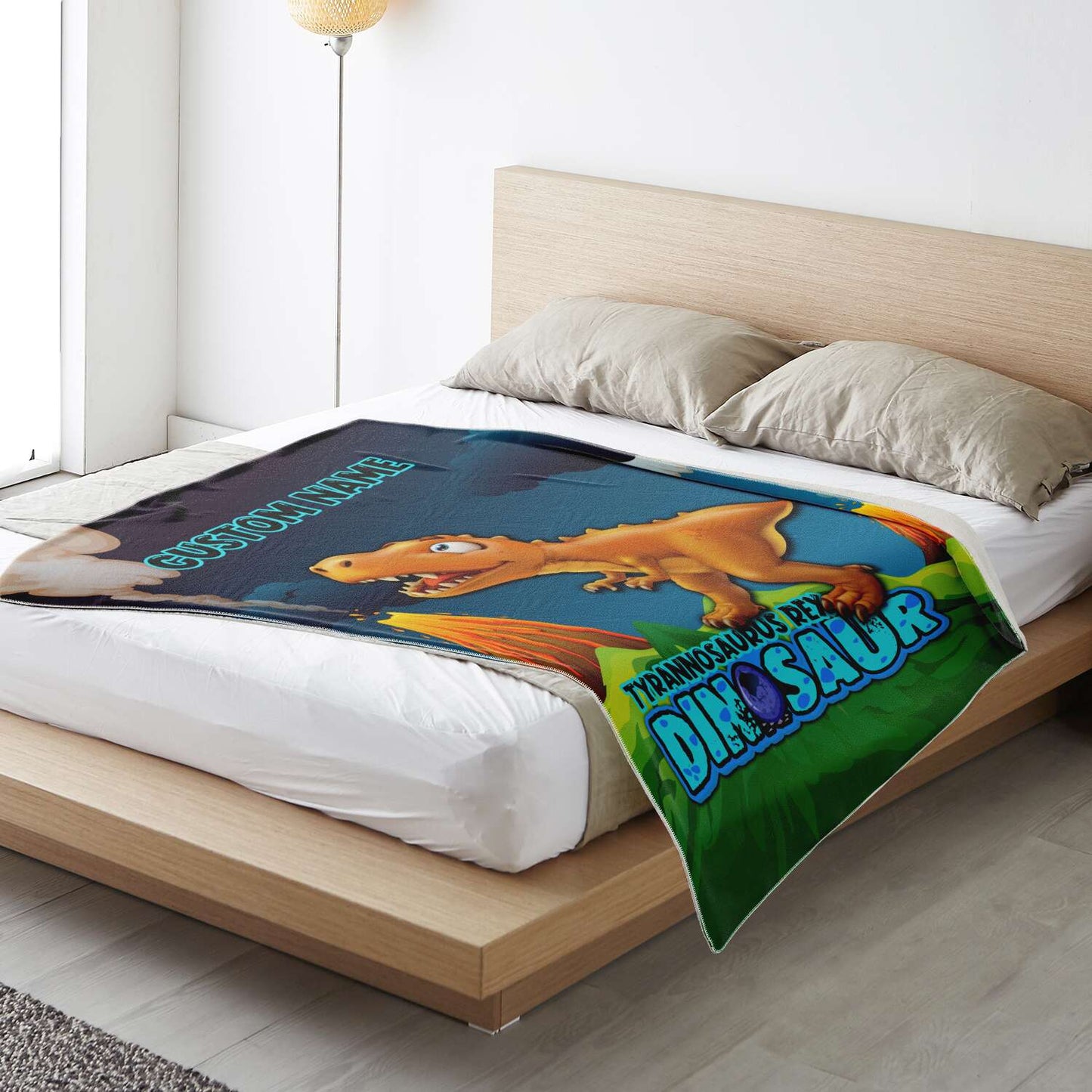 Personalized Name Tyrannosaurus Rex Dinosaur Blanket for Kids, Custom Name Blanket for Boys & Girls
