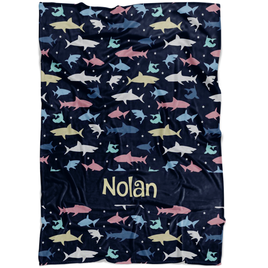 Personalized Name Shark Blanket for Kids - Nolan