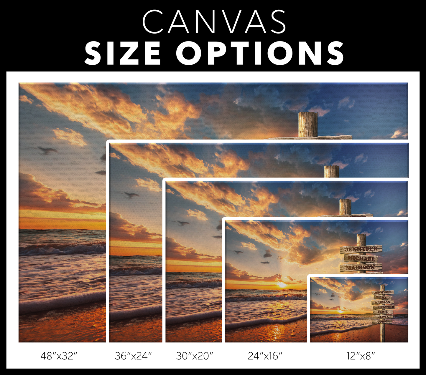 Ocean Sunset Multi-Names Premium Name Canvas