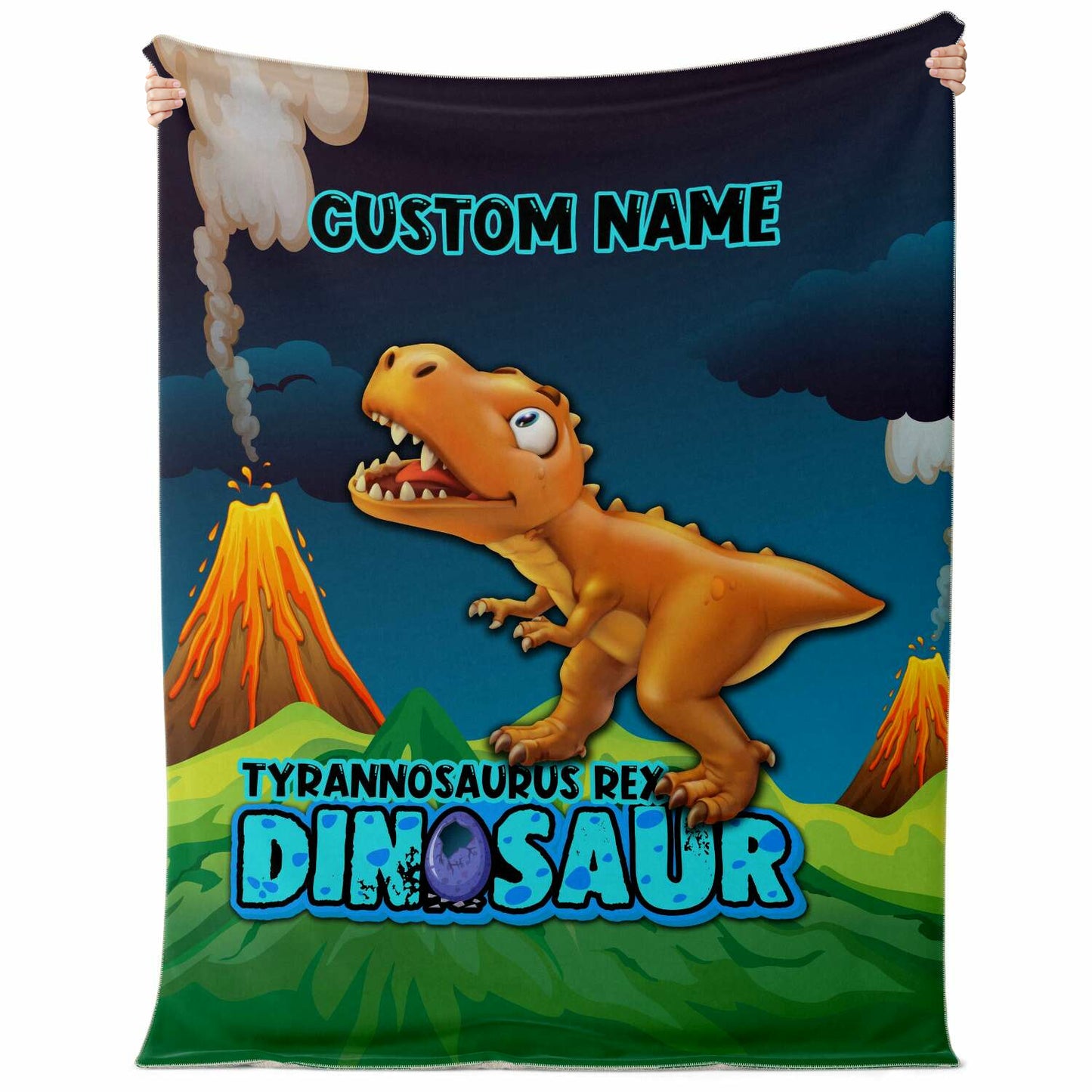 Personalized Name Tyrannosaurus Rex Dinosaur Blanket for Kids, Custom Name Blanket for Boys & Girls