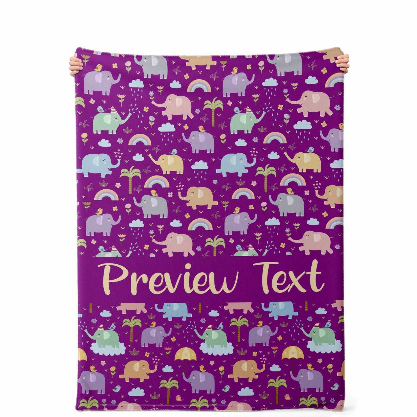 Personalized Name Elephant Pattern Purple Blanket for Kids, Girls & Boys