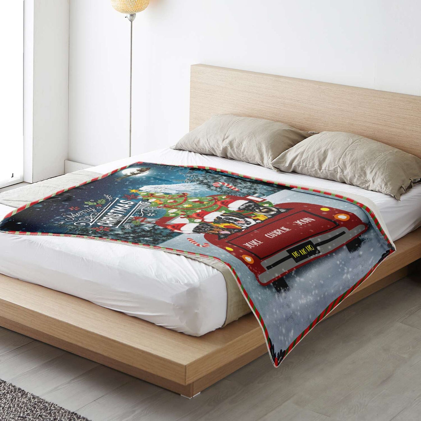 Personalized Christmas Truck Blanket for Dog Lovers