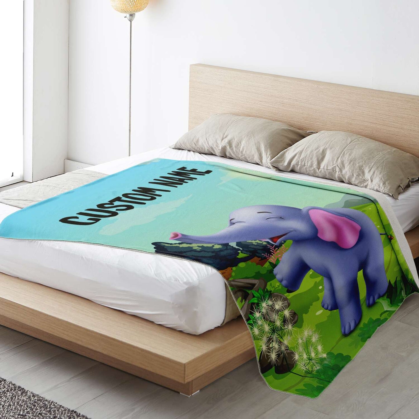 Personalized Name Elephant Blanket, Custom Name Wild Animals Blanket for Boys & Girls