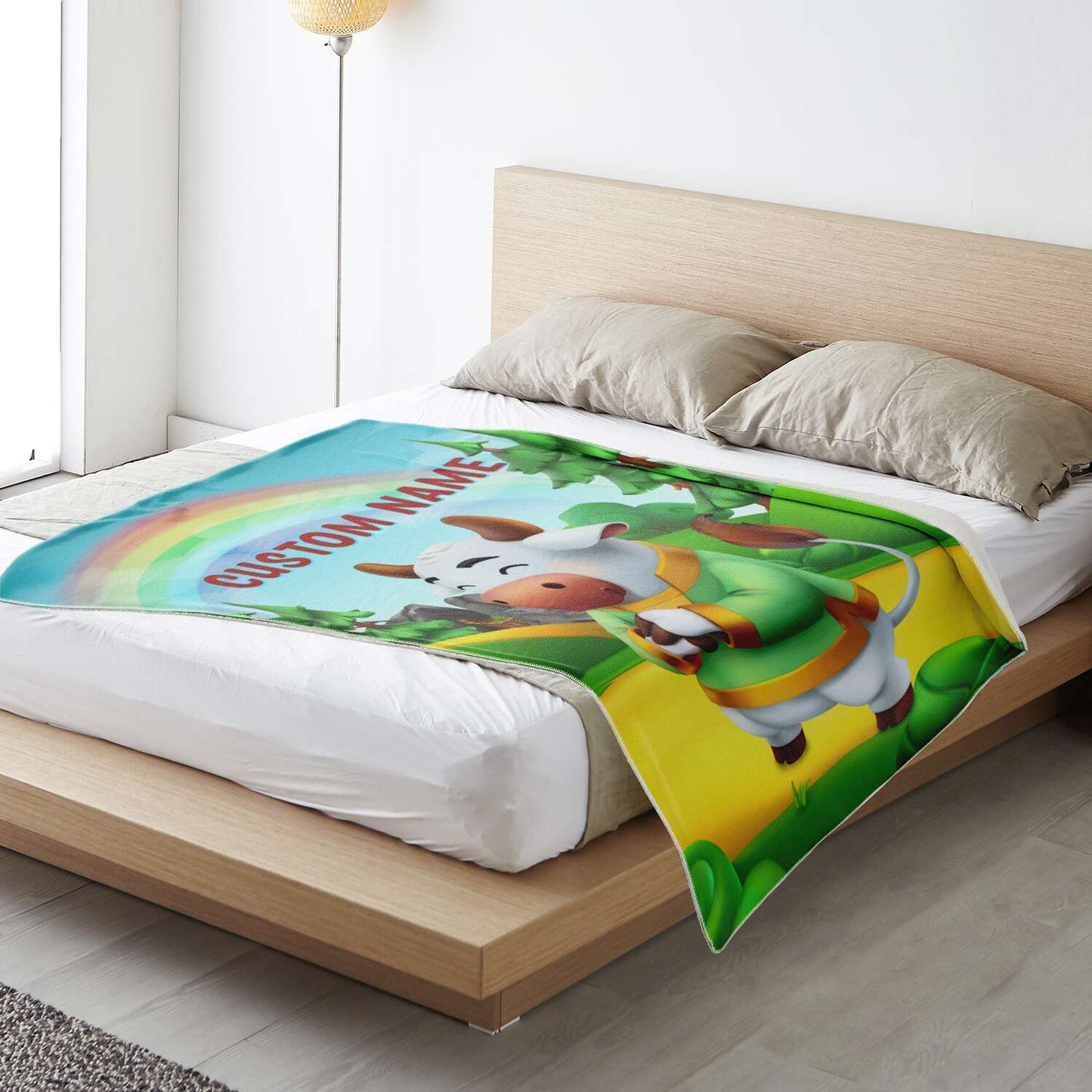 Personalized Name Bull Animal Blanket for Kids, Custom Name Blanket for Boys & Girls