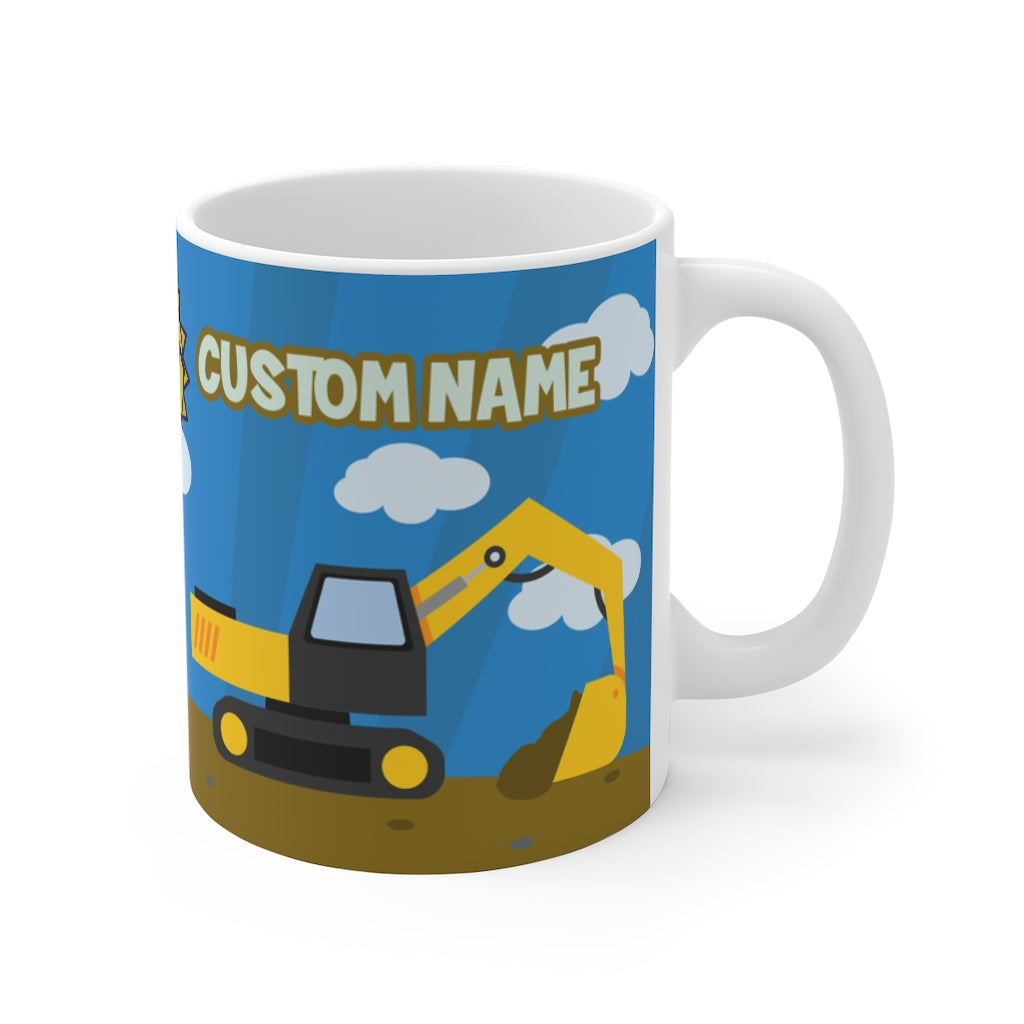 Personalized Name, Construction Machine, Excavator Mug for Kids 11oz