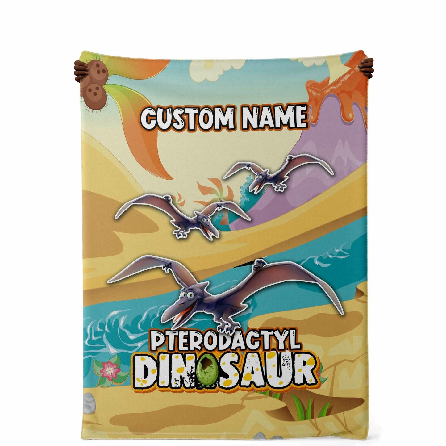 Personalized Name Pterodactyl Dinosaur Blanket for Kids, Custom Name Blanket for Boys & Girls