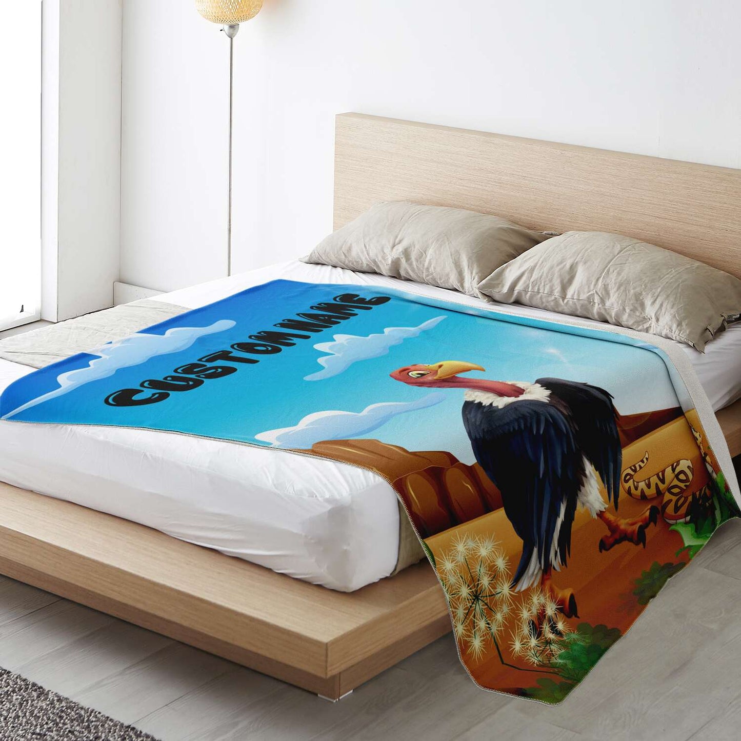 Personalized Name Vulture Blanket, Custom Name Wild Animals Blanket for Boys & Girls