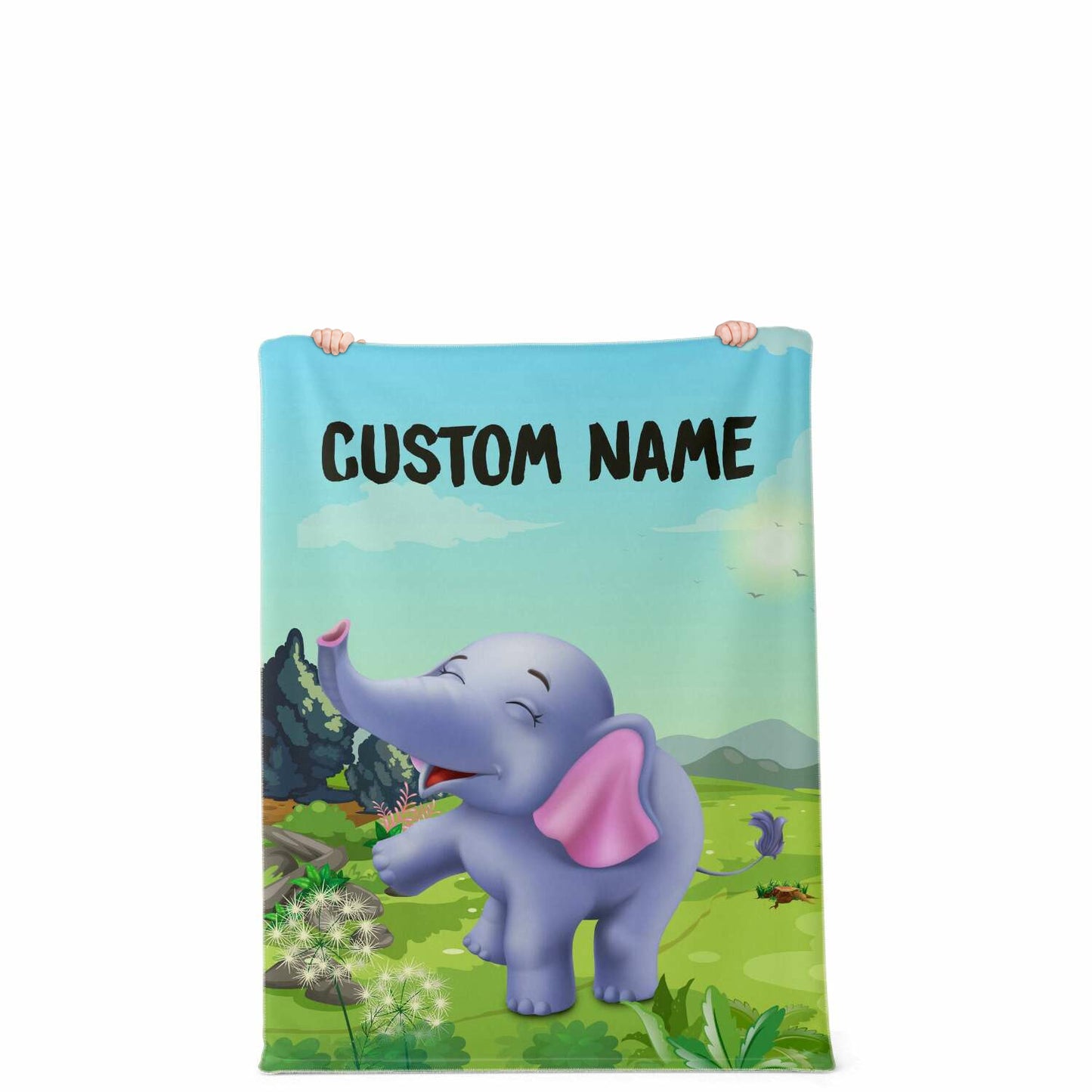 Personalized Name Elephant Blanket, Custom Name Wild Animals Blanket for Boys & Girls