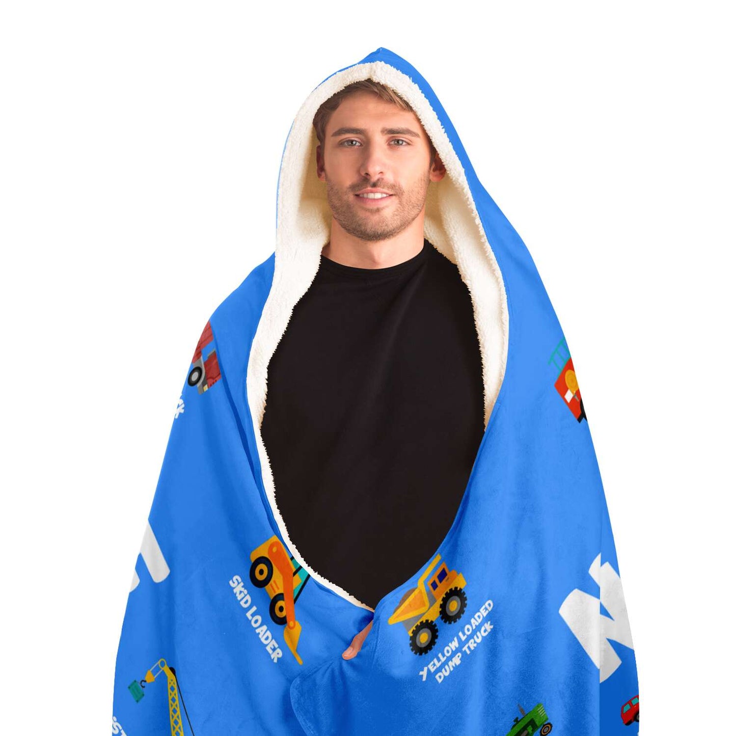 Personalized Name, Construction Machines Hooded Blanket for Kids, Boys & Girls Custom Name Hooded Blanket