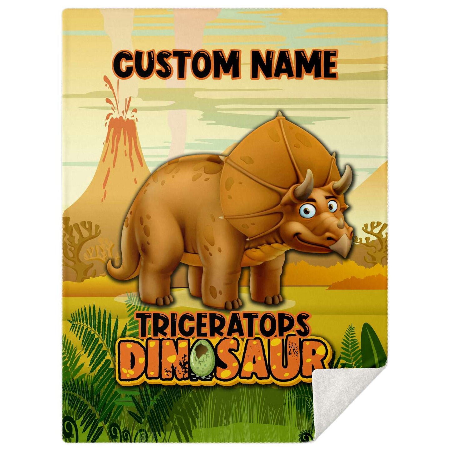 Personalized Name Triceratops Dinosaur Blanket for Kids, Custom Name Blanket for Boys & Girls