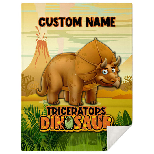 Personalized Name Triceratops Dinosaur Blanket for Kids, Custom Name Blanket for Boys & Girls
