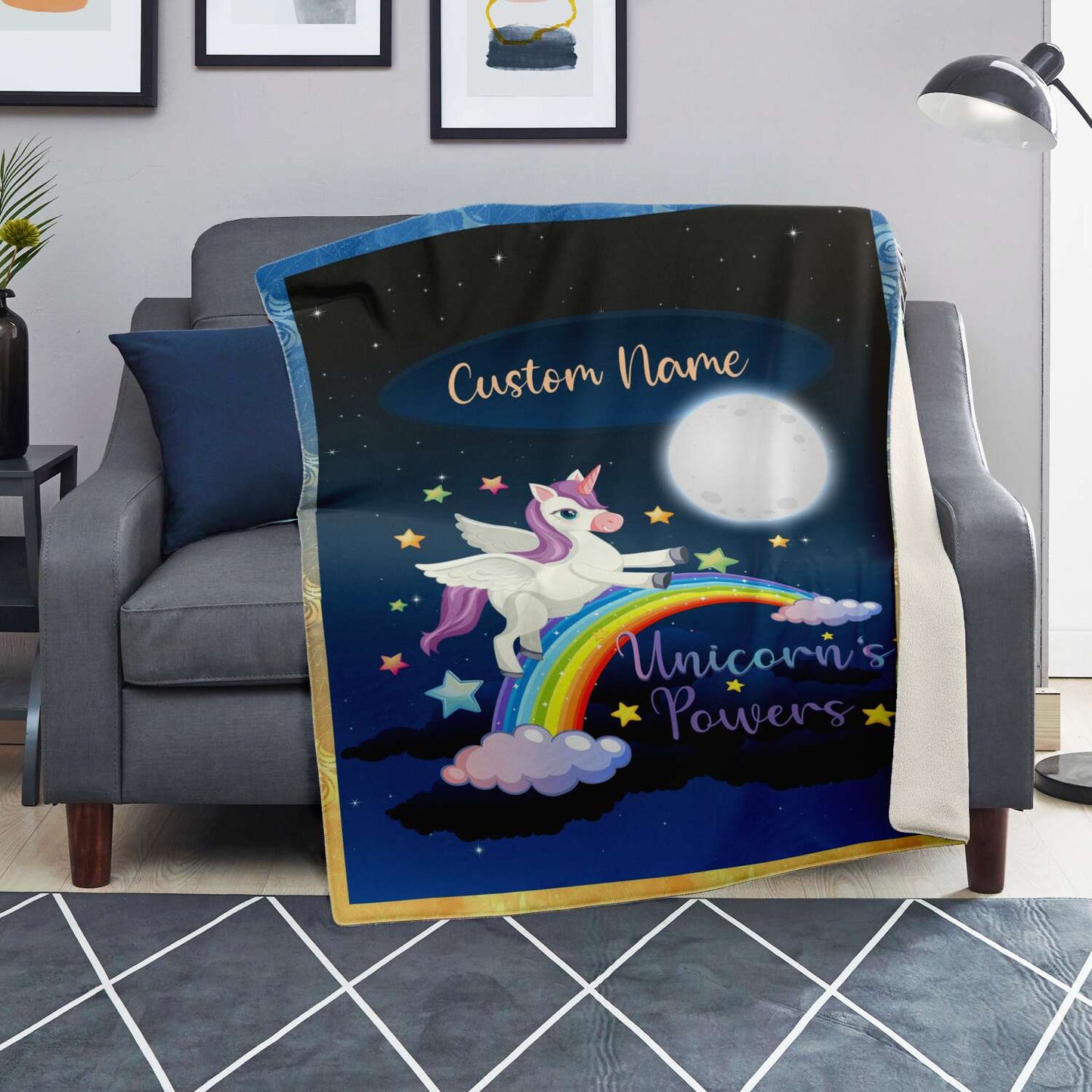 Personalized Name Unicorn Blanket for Kids, Custom Name Blanket for Boys and Girls