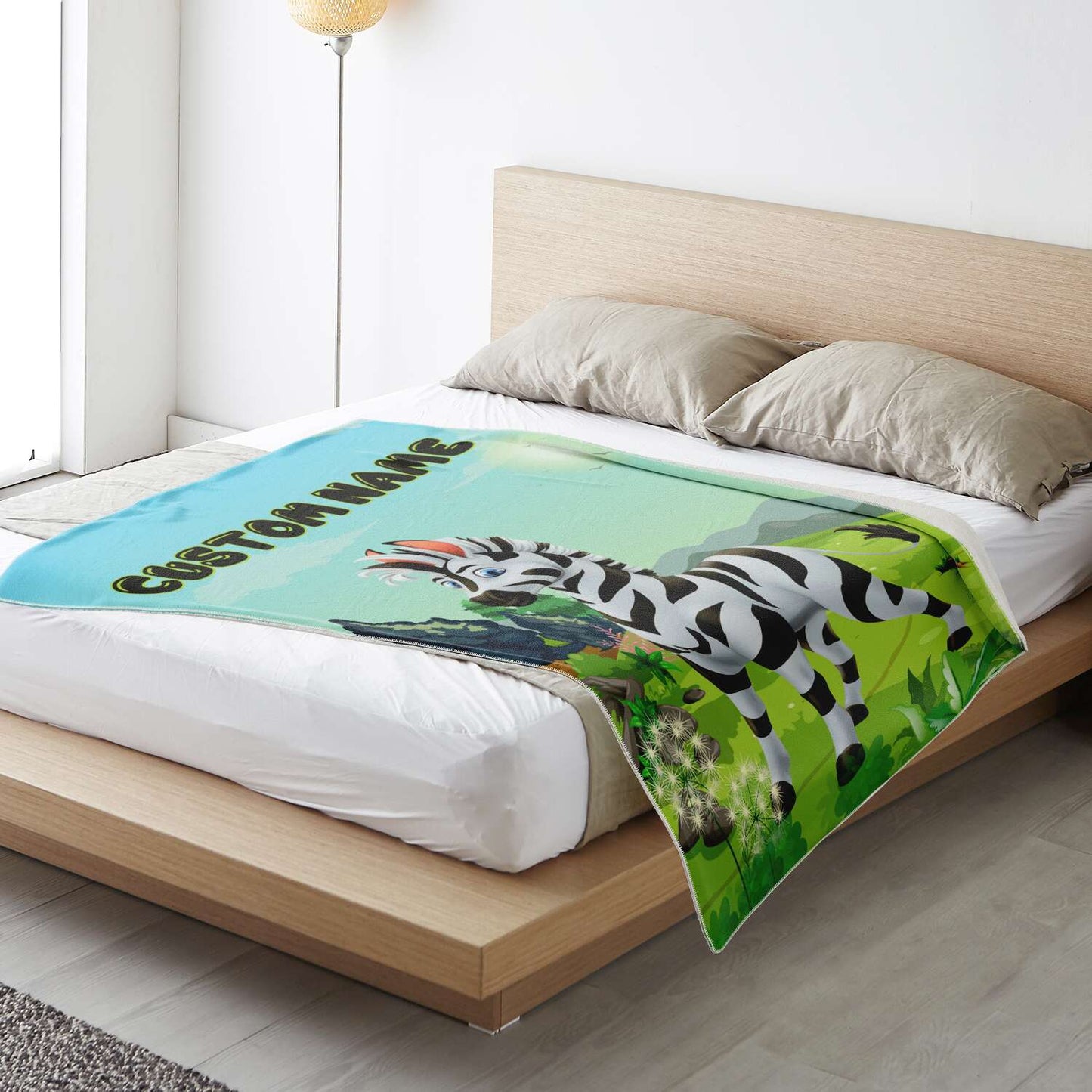 Personalized Name Zebra Blanket, Custom Name Wild Animals Blanket for Boys & Girls