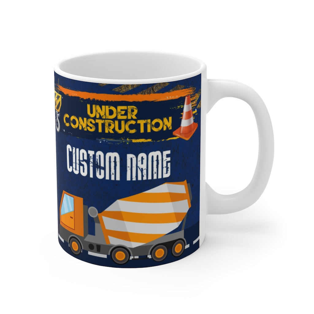 Personalized Name, Under Construction, Mixer Truck Mug for Kids 11oz