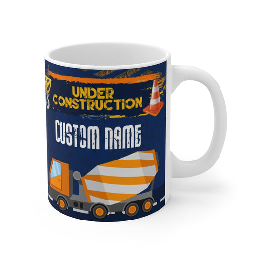 Personalized Name, Under Construction, Mixer Truck Mug for Kids 11oz