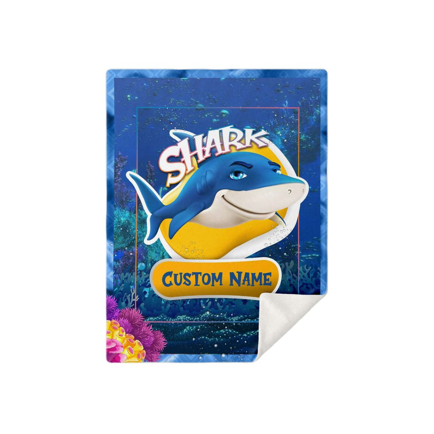 Personalized Name Shark Blanket, Custom Name Sea Animals Blanket for Boys & Girls