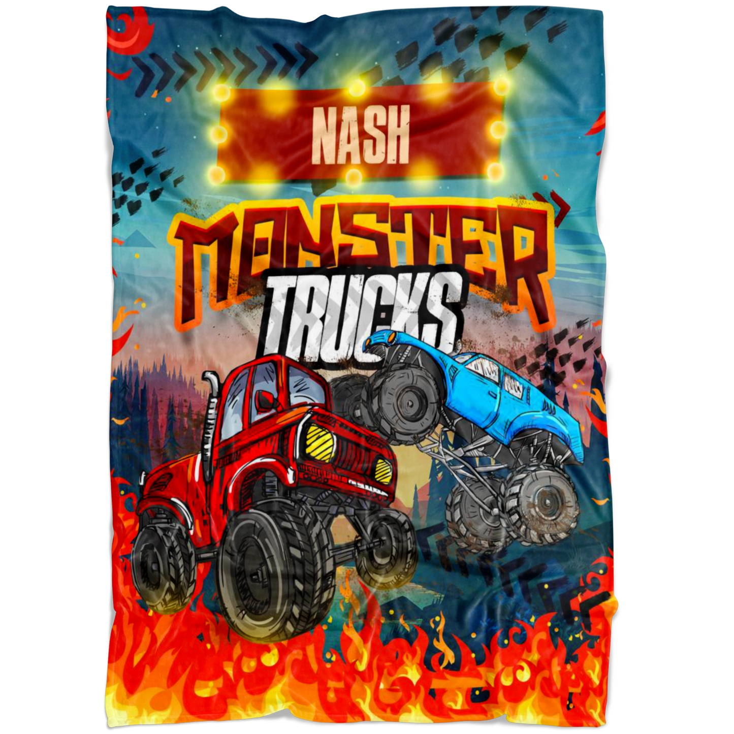 Personalized Name Monster Truck Blanket for Boys & Girls, Childrens Blanket - Nash
