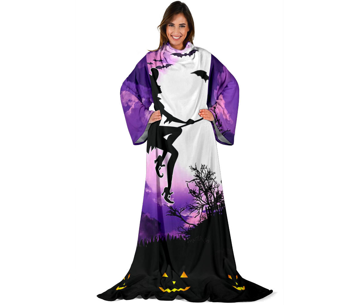 Witch on a Broom Halloween Sleeve Blanket