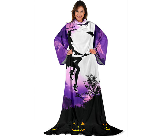 Witch on a Broom Halloween Sleeve Blanket