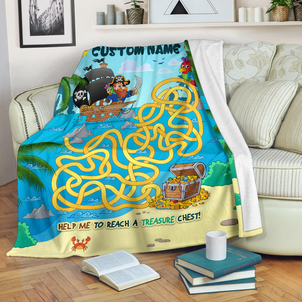Personalized Name Educational, Pirate Maze Game Blanket for Boys & Girls, Custom Name Have Fun Blanket for Kids