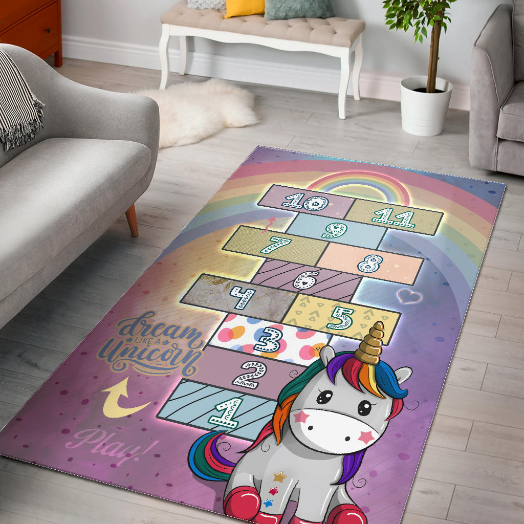 Dream Like a Unicorn Play Mat with Numbers for Girls, Rug for Girls Room