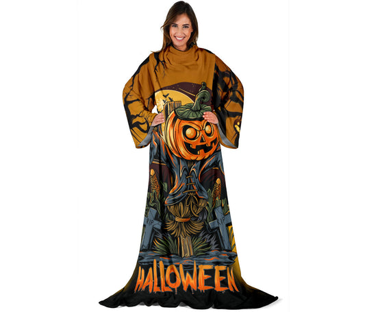 Scary Pumpkin Halloween Sleeve Blanket