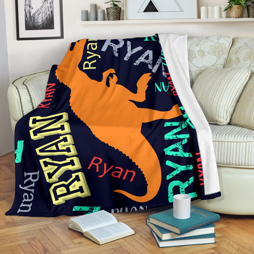 Dinosaurs T-Rex Personalized Name Blanket for Boys, Kids