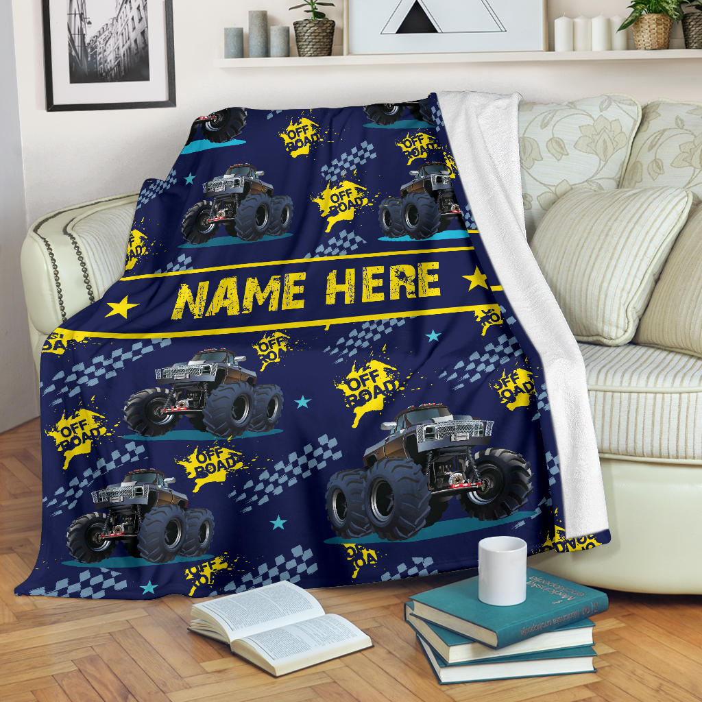 Personalized Name Monster Truck Blanket for Boys, Girls & Adults