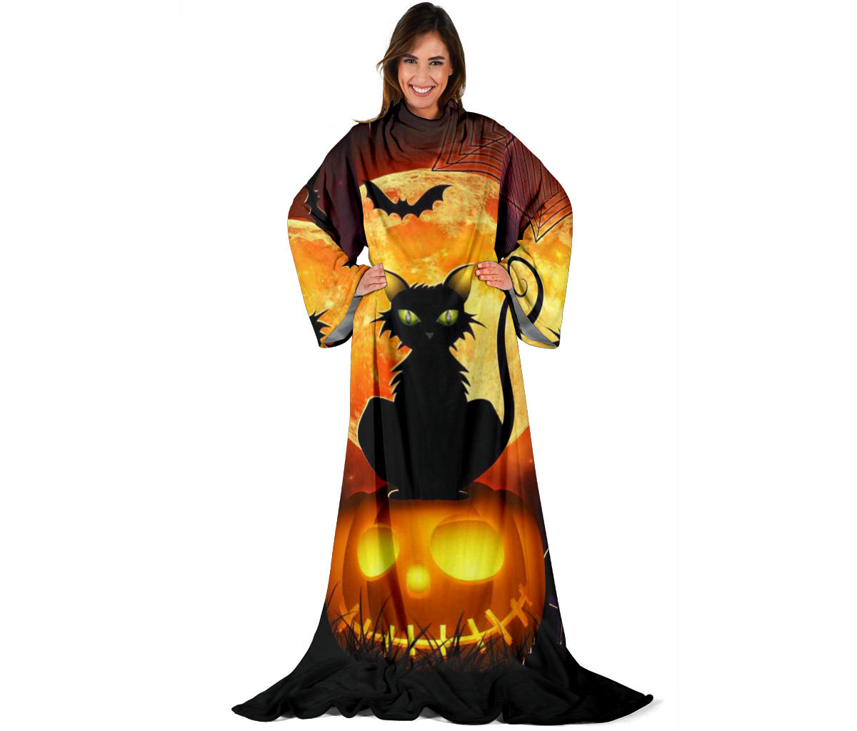 Black Cat & Pumpkin Halloween Sleeve Blanket