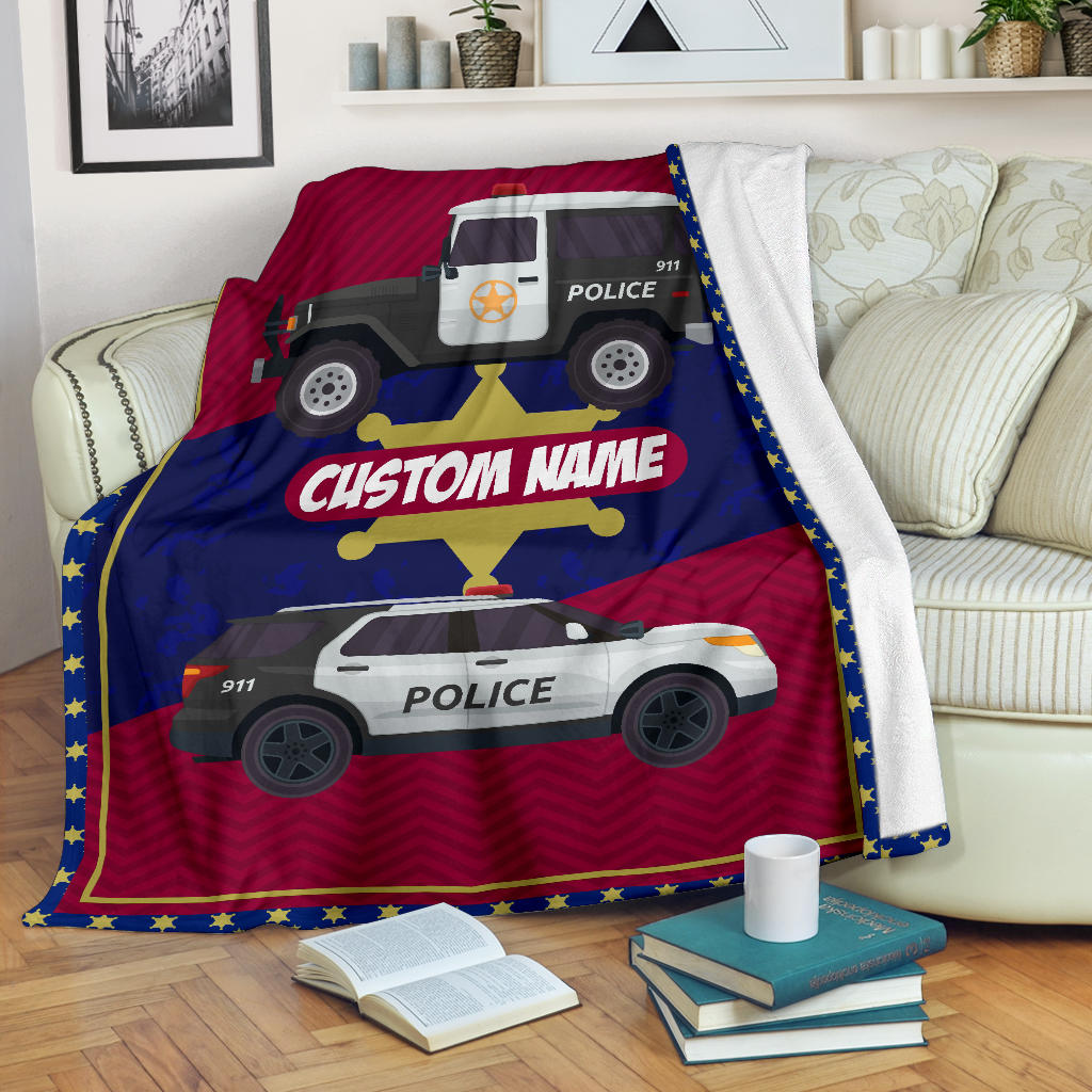 Personalized Name Police Cars Blanket for the Kids, Boys & Girls Police Blanket