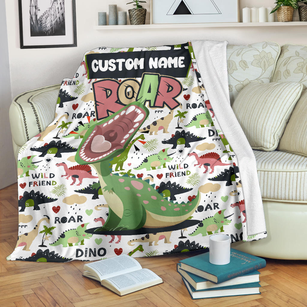 Personalized Name Dino Roar Dinosaur Blanket for Boys & Girls