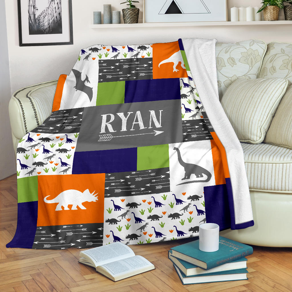 Personalized Dinosaur Blanket for Kids, Boys & Girls