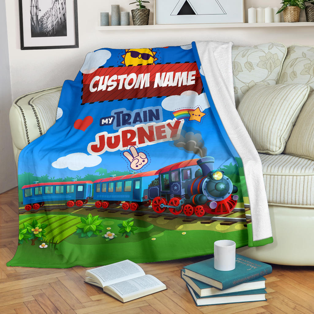 Personalized Name Train in Mountains Blanket for Kids