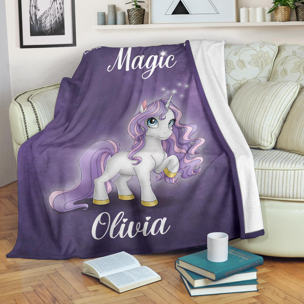 Personalized Name Believe in Your Own Magic Unicorn Blanket