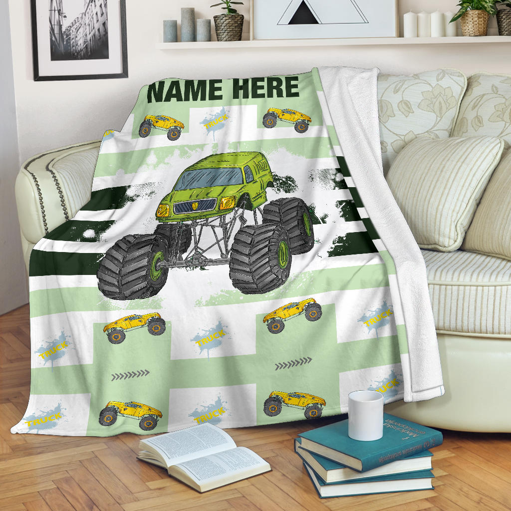 Personalized Name Monster Truck Blanket for Boys, Girls & Adults