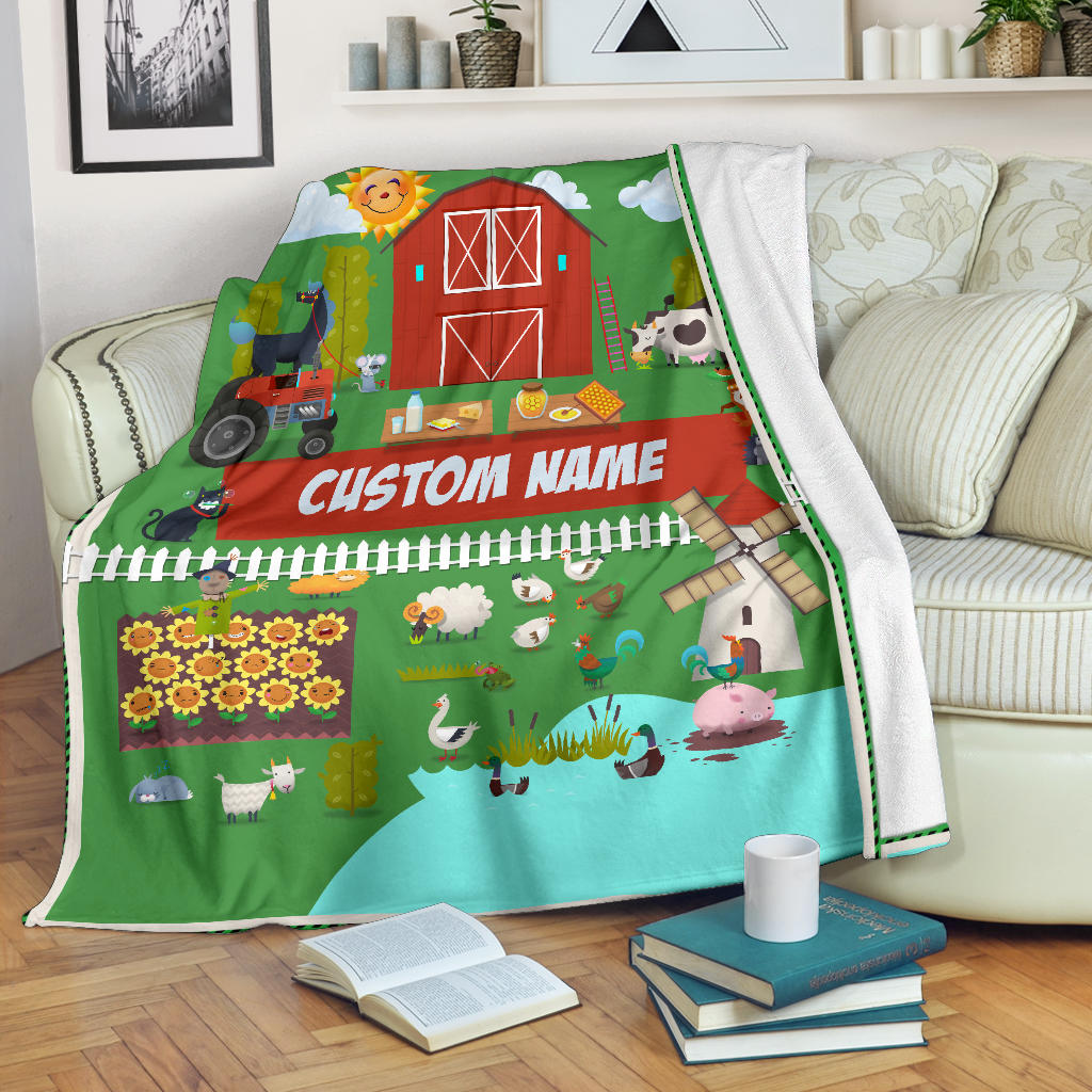 Personalized Name Farm & Tractor Blanket for Kids