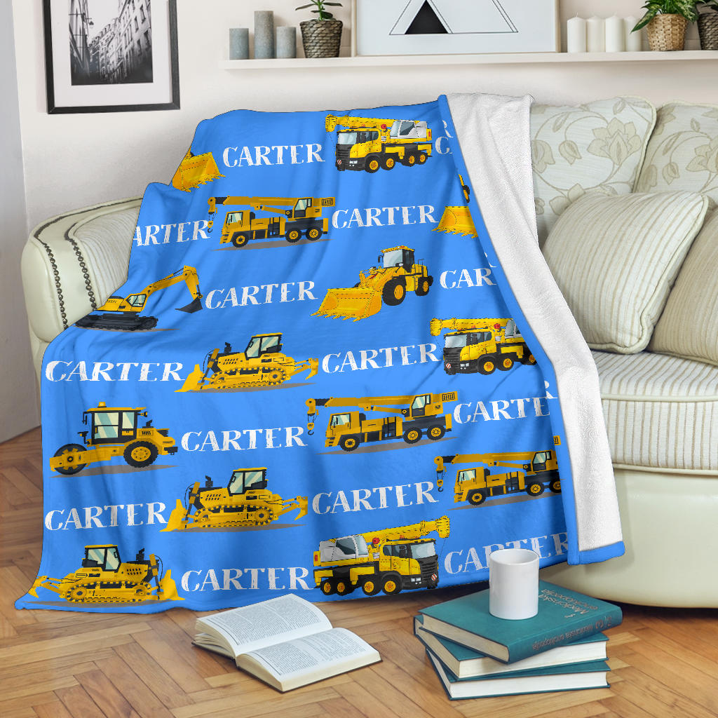 Personalized Name Construction Machinery Blanket for Boys & Girls, Custom Name Blanket for Kids