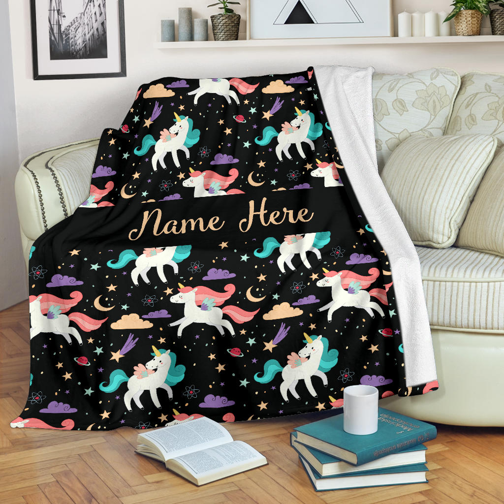 Personalized Name Unicorns Blanket for Girls