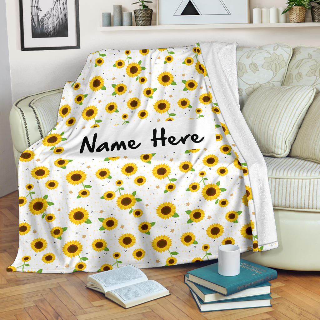 Personalized Name Cute Sunflower Pattern Blanket for Girls