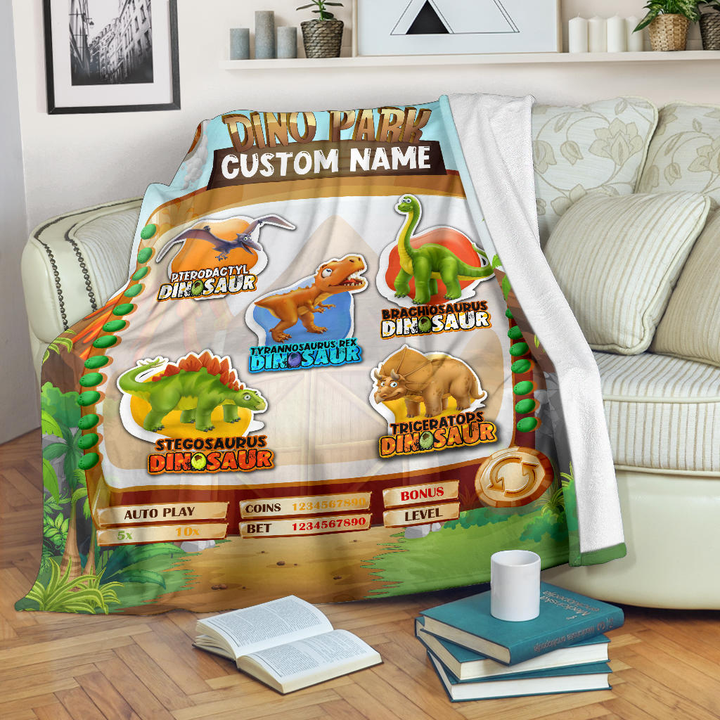 Personalized Name Dino Park, Dinosaur Blanket for Kids, Educational, Learning Blanket for Boys & Girls
