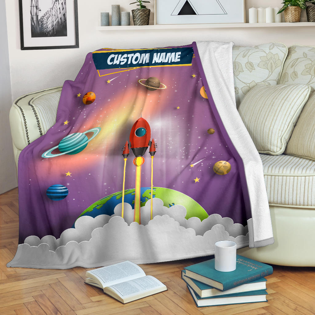 Personalized Name Space Rocket Launch Blanket for Kids, Space Blanket for Boys and Girls #2