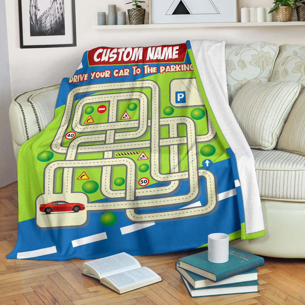 Personalized Name, Educational, Learning Park Your Car Blanket for Kids, Maze Blanket for Boys & Girls