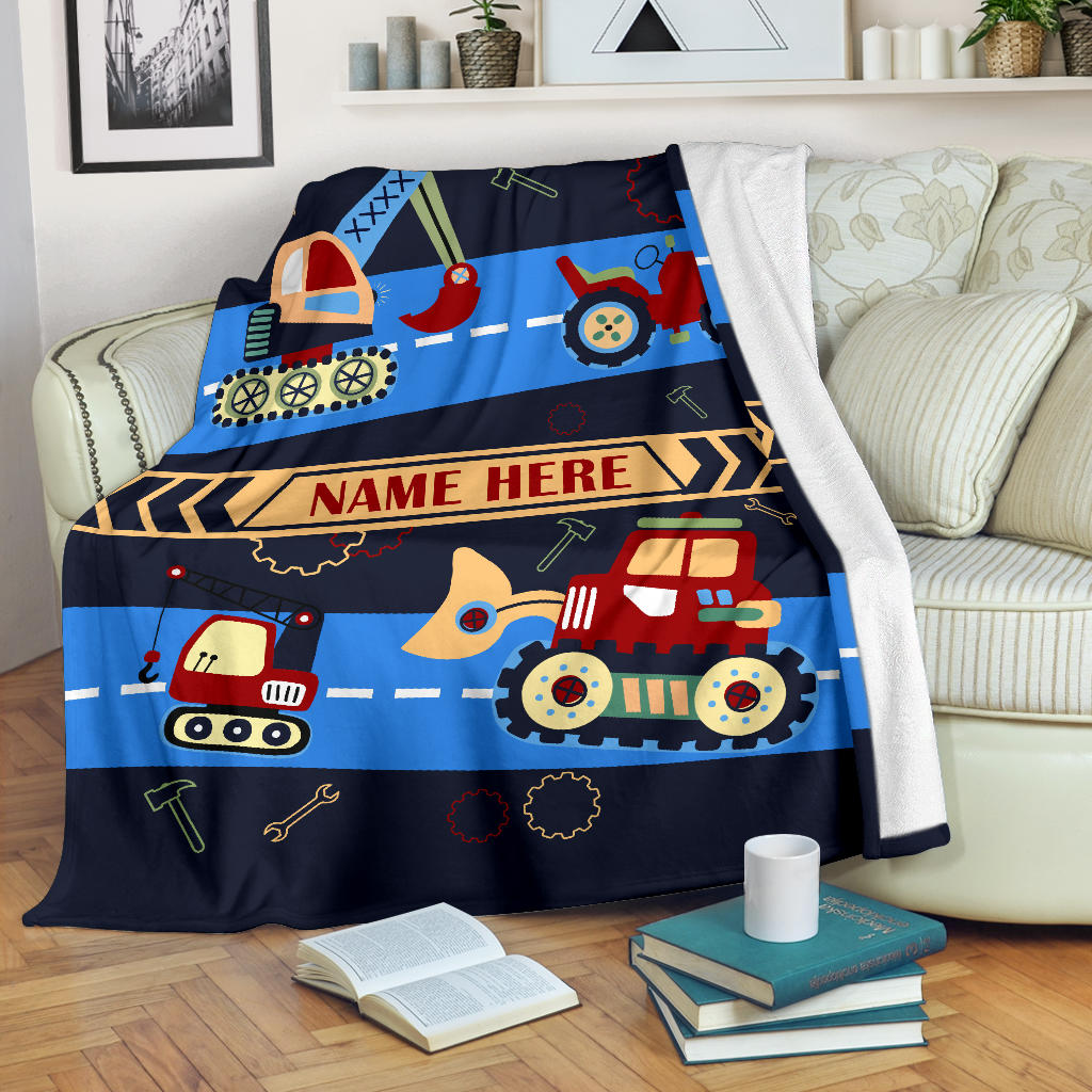 Personalized Name Blanket with Construction Machines & Tools for Kids