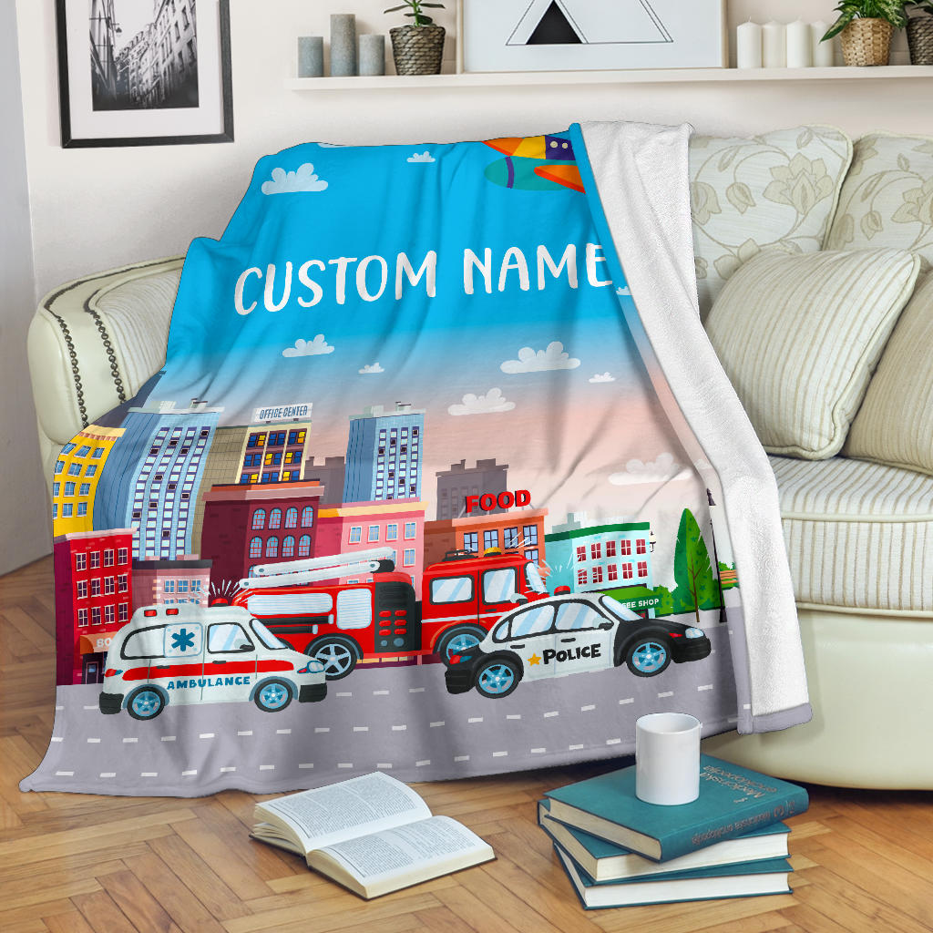 Personalized Name Police, Ambulance, Firefighter 911 Blanket for Kids, Boys & Girls Blanket