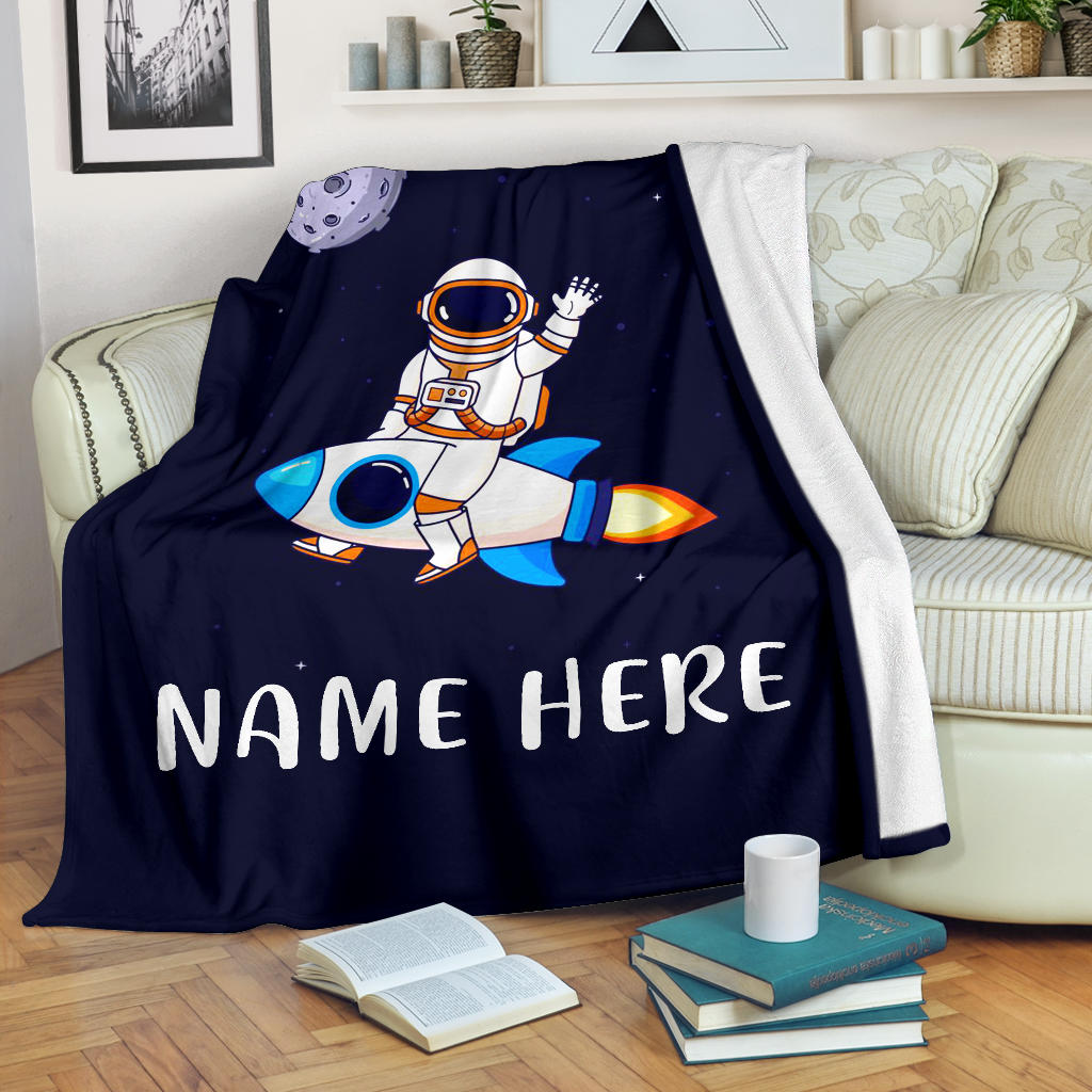 Personalized Name Astronaut Blanket for Boys, Kids